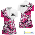 Custom Pink Glitter Star Bowling Quarter-Zip, Bowling League And Tournament Shirt