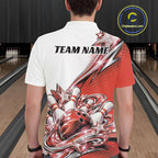 Custom Red Glitter Star Bowling Polo, Bowling League And Tournament Shirt