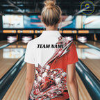 Custom Red Glitter Star Bowling Polo, Bowling League And Tournament Shirt