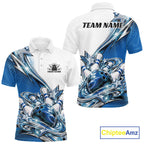 Custom Blue Glitter Star Bowling Polo, Bowling League And Tournament Shirt