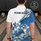 Custom Blue Glitter Star Bowling Polo, Bowling League And Tournament Shirt