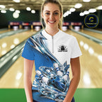Custom Blue Glitter Star Bowling Quarter-Zip, Bowling League And Tournament Shirt