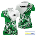Custom Green Glitter Star Bowling Polo, Bowling League And Tournament Shirt