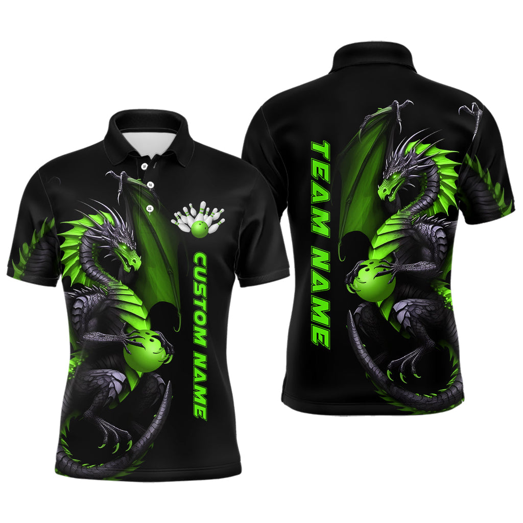 Custom Green Dragon Bowling Polo Shirts Team Bowling Jerseys Bowler Outfit Bowling Apparel