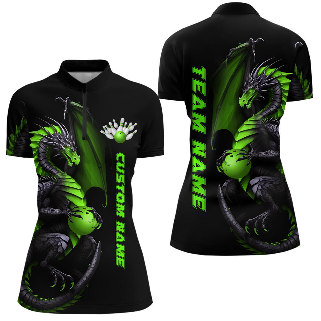 Custom Green Dragon Bowling Quarter Zip Shirts Team Bowling Jerseys Bowler Outfit