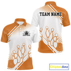 Custom White And Orange Geometric Classic Retro Bowling Team Polo Shirt