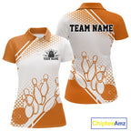 Custom White And Orange Geometric Classic Retro Bowling Team Polo Shirt