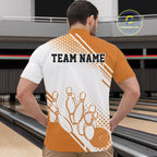 Custom White And Orange Geometric Classic Retro Bowling Team Quarter Zip Shirt