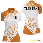 Custom White And Orange Geometric Classic Retro Bowling Team Quarter-Zip Shirt