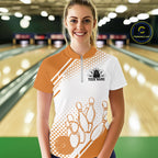 Custom White And Orange Geometric Classic Retro Bowling Team Quarter-Zip Shirt