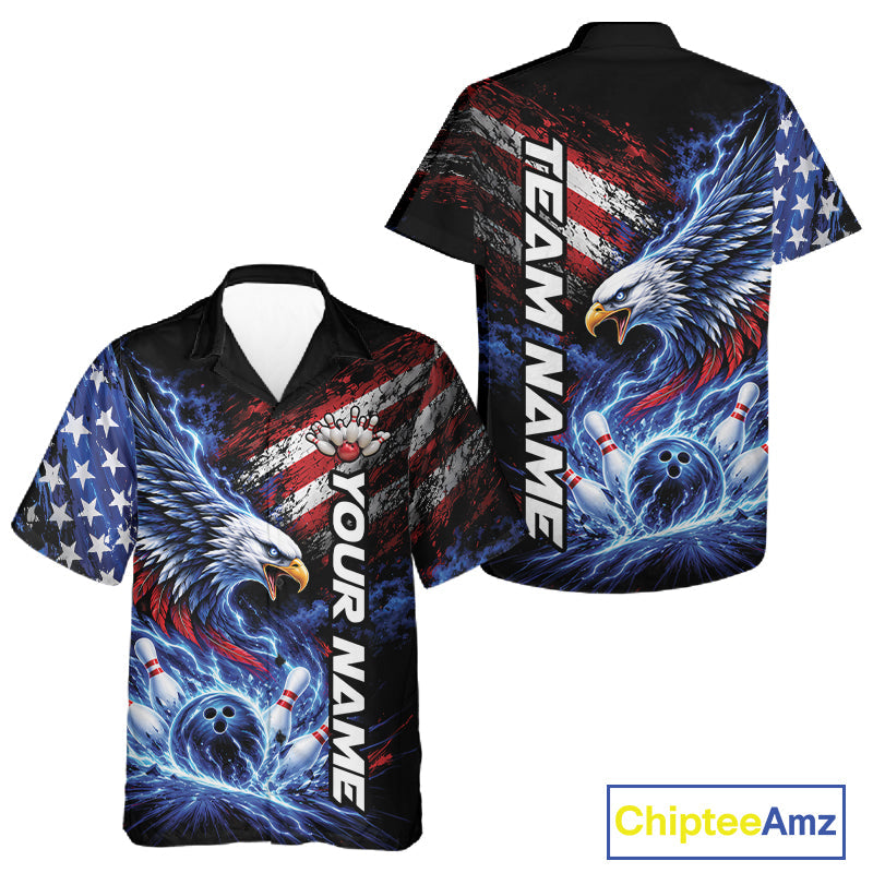 Custom Patriotic American Eagle Bowling Jerseys, US Flag Bowling And Button Up Shirt