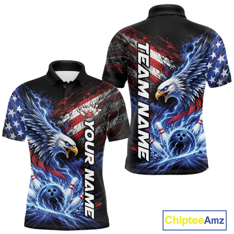 Custom Patriotic American Eagle Bowling Jerseys, US Flag Bowling Polo Shirt