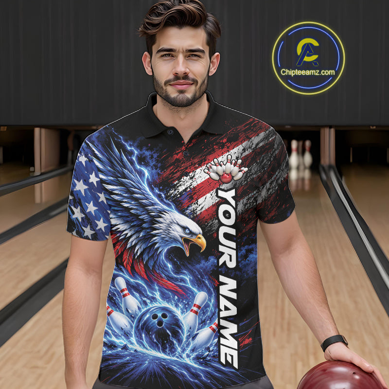 Custom Patriotic American Eagle Bowling Jerseys, US Flag Bowling Polo Shirt