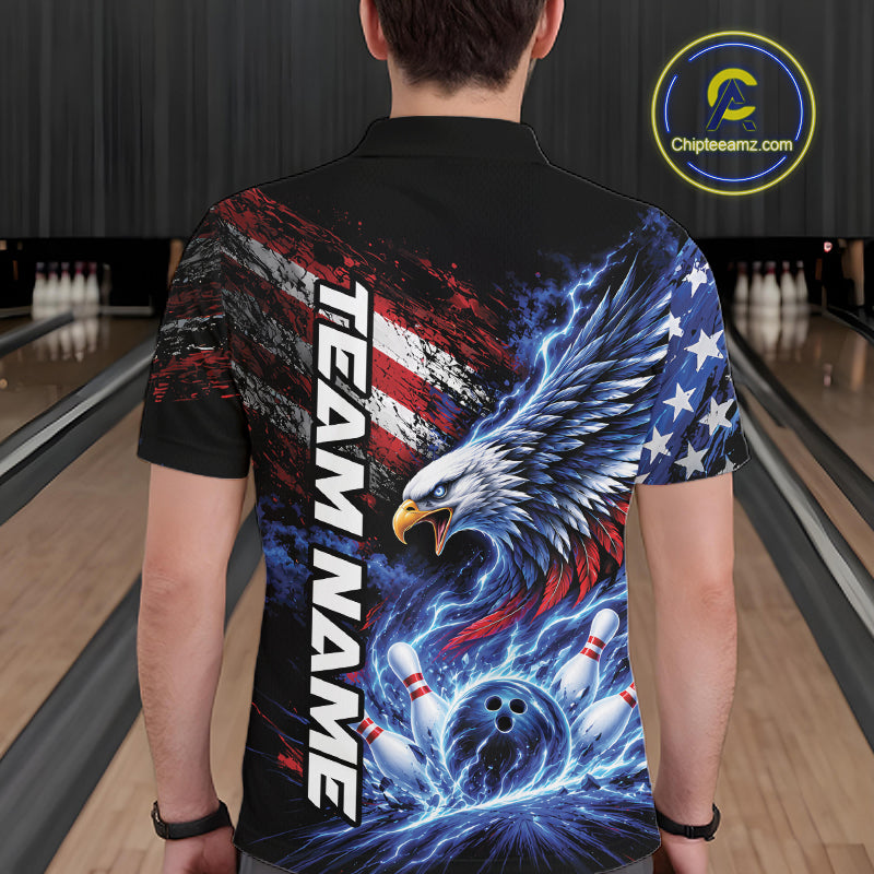 Custom Patriotic American Eagle Bowling Jerseys, US Flag Bowling Polo Shirt
