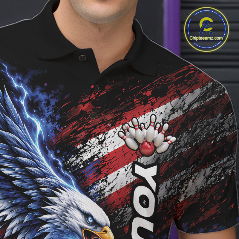Custom Patriotic American Eagle Bowling Jerseys, US Flag Bowling Polo Shirt