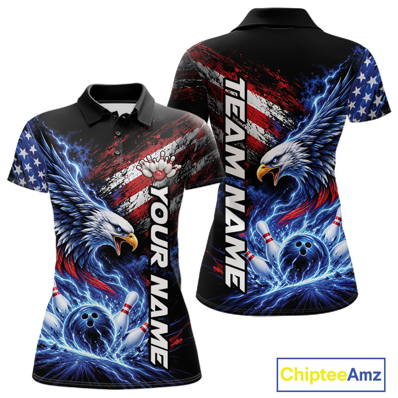Custom Patriotic American Eagle Bowling Jerseys, US Flag Bowling Polo Shirt