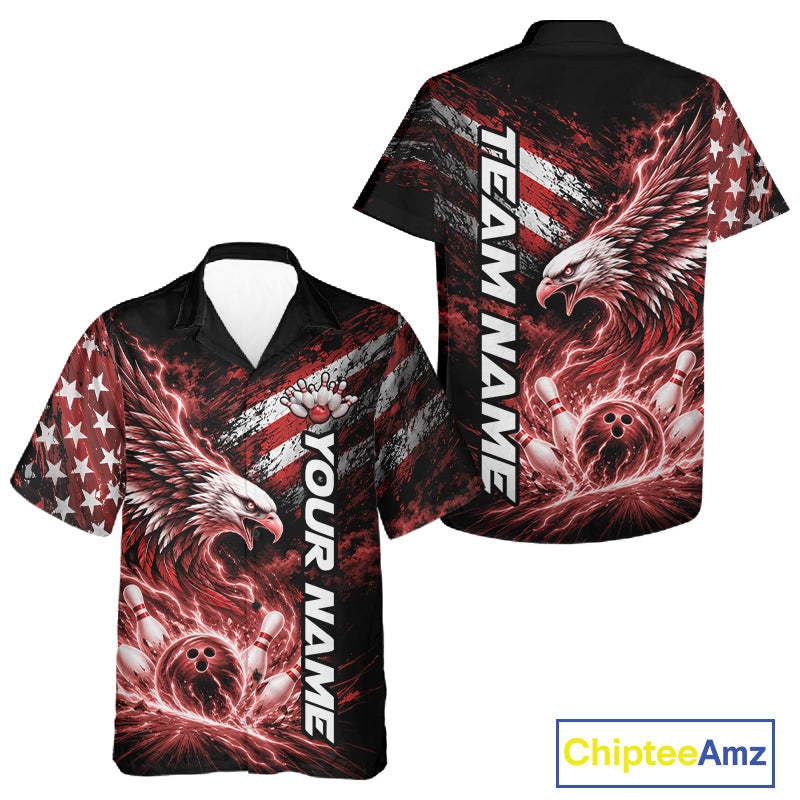 Custom Patriotic Red American Eagle Bowling Jerseys, US Flag Bowling And Button Up Shirt