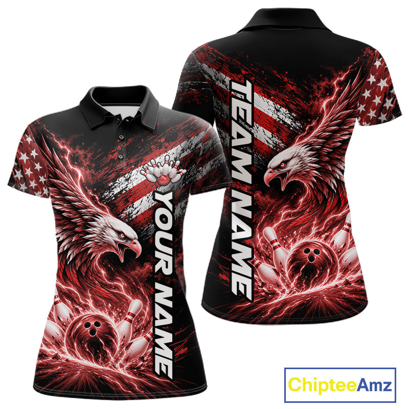 Custom Patriotic Red American Eagle Bowling Jerseys, US Flag Bowling Polo Shirt