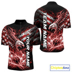 Custom Patriotic Red American Eagle Bowling Jerseys, US Flag Bowling Quarter Zip Shirt