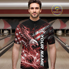 Custom Patriotic Red American Eagle Bowling Jerseys, US Flag Bowling Quarter Zip Shirt