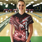 Custom Patriotic Red American Eagle Bowling Jersey, US Flag Bowling Quarter-Zip