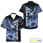Custom Patriotic Blue American Eagle Bowling Jerseys, US Flag Bowling And Button Up Shirt
