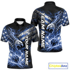 Custom Patriotic Blue American Eagle Bowling Jerseys, US Flag Bowling Polo Shirt