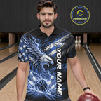 Custom Patriotic Blue American Eagle Bowling Jerseys, US Flag Bowling Polo Shirt