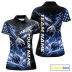 Custom Patriotic Blue American Eagle Bowling Jerseys, US Flag Bowling Polo Shirt