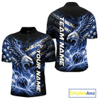 Custom Patriotic Blue American Eagle Bowling Jerseys, US Flag Bowling Quarter Zip Shirt