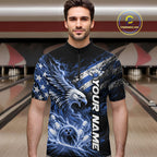 Custom Patriotic Blue American Eagle Bowling Jerseys, US Flag Bowling Quarter Zip Shirt