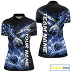 Custom Patriotic Blue American Eagle Bowling Jersey, US Flag Bowling Quarter-Zip
