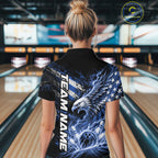 Custom Patriotic Blue American Eagle Bowling Jersey, US Flag Bowling Quarter-Zip