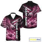 Custom Patriotic Pink American Eagle Bowling Jerseys, US Flag Bowling And Button Up Shirt