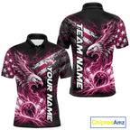 Custom Patriotic Pink American Eagle Bowling Jerseys, US Flag Bowling Polo Shirt
