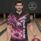 Custom Patriotic Pink American Eagle Bowling Jerseys, US Flag Bowling Polo Shirt