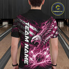 Custom Patriotic Pink American Eagle Bowling Jerseys, US Flag Bowling Polo Shirt