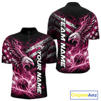 Custom Patriotic Pink American Eagle Bowling Jerseys, US Flag Bowling Quarter Zip Shirt