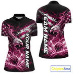 Custom Patriotic Pink American Eagle Bowling Jerseys, US Flag Bowling Quarter-Zip