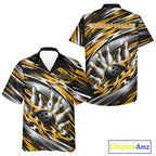 Custom Black And Gold Flame Bowling Shirt And, Bowling Team Jersey Button Up Shirt