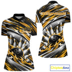Custom Black And Gold Flame Bowling Shirt, Bowling Jersey Quarter-Zip Shirt
