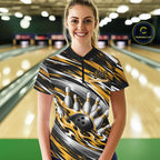 Custom Black And Gold Flame Bowling Shirt, Bowling Jersey Quarter-Zip Shirt