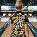 Custom Black And Gold Flame Bowling Shirt, Bowling Jersey Quarter-Zip Shirt
