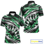 Custom Black And Green Flame Bowling Shirt, Bowling Team Jersey Polo Shirt