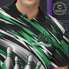 Custom Black And Green Flame Bowling Shirt, Bowling Team Jersey Polo Shirt