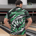 Custom Black And Green Flame Bowling Shirt, Bowling Team Jersey Quarter Zip Shirt