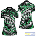 Custom Black And Green Flame Bowling Shirt, Bowling Team Jersey Shirt