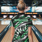 Custom Black And Green Flame Bowling Shirt, Bowling Team Jersey Shirt