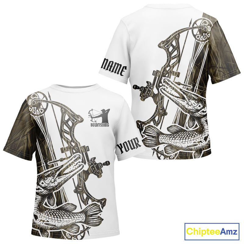 Custom Grass Camo Alligator Gar Bowfishing T Shirts, Bow Fishing Shirt
