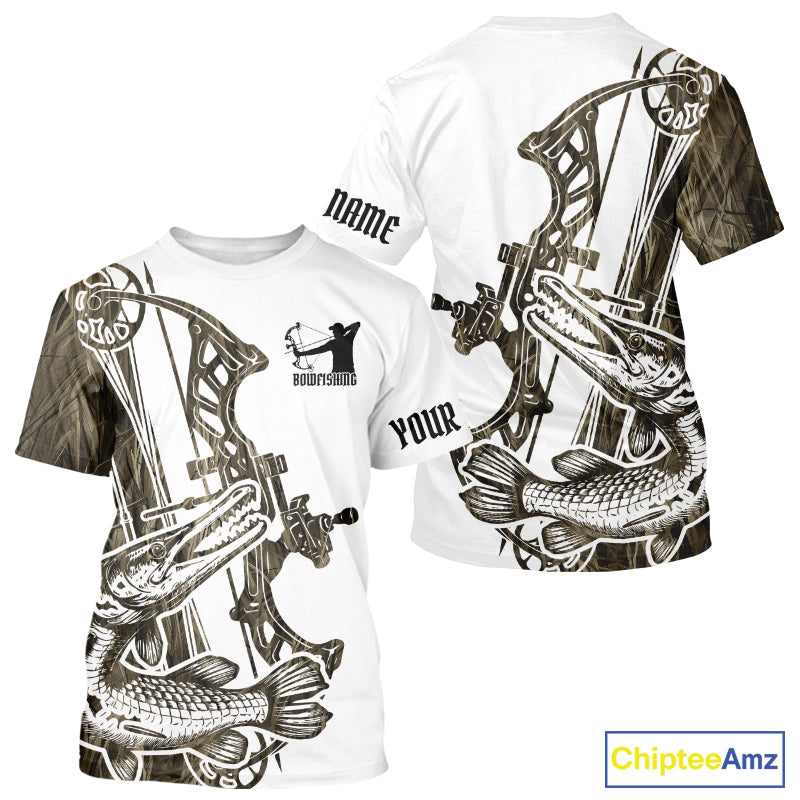 Custom Grass Camo Alligator Gar Bowfishing Tournament Shirts, Bow Fishing T-Shirt